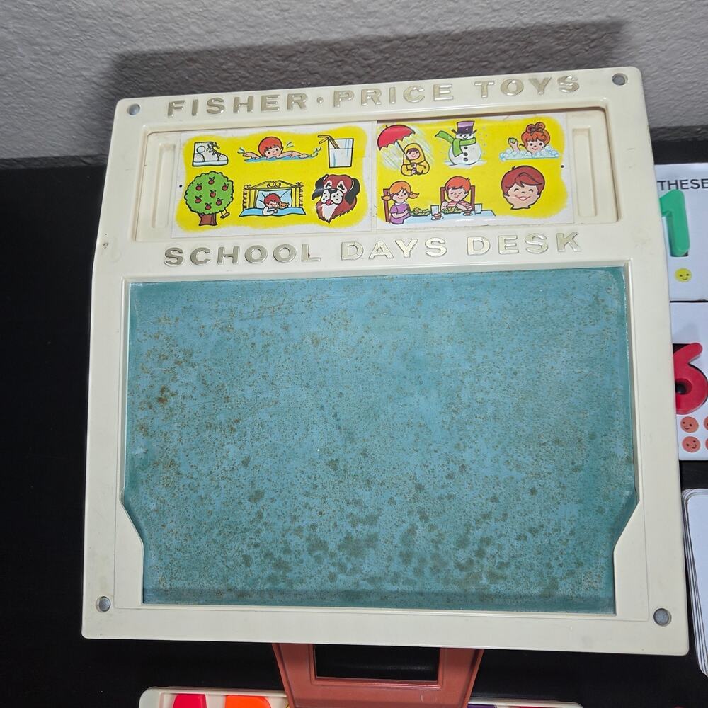 Vintage 1972 Fisher Price School Days Desk + Magnetic Letters Cards Incomplete - Picture 3 of 12